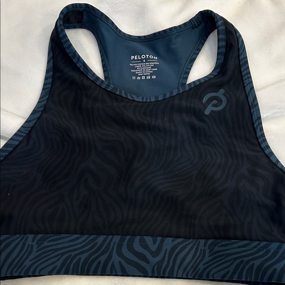 Peloton Black & Navy Zebra-Print Racerback Sports Bra